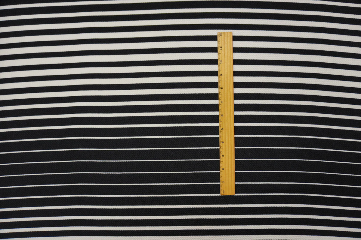 Black-White Poly Stripe Print Liverpool Double Knit Fabric - Image 4