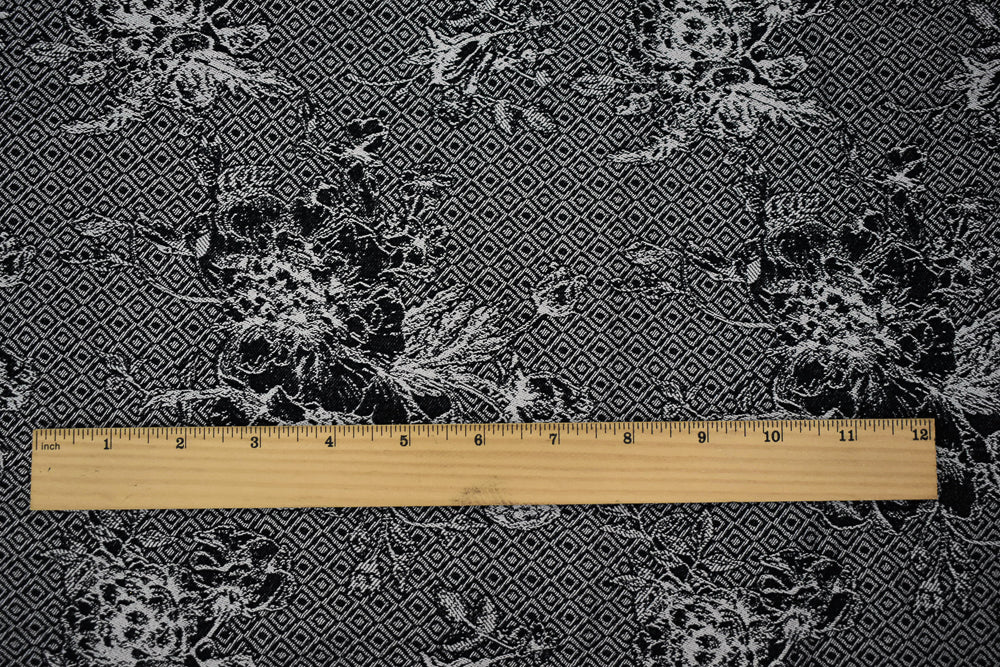 Black-White Rayon Blend Stretch Floral Diamond Bengaline Jacquard Fabric - Image 4