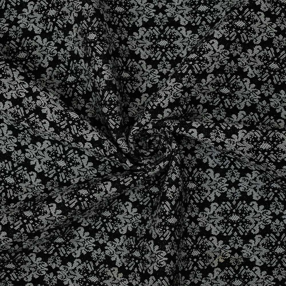 Black-White Rayon Blend Stretch Spandex Floral Bengaline Jacquard Fabric
