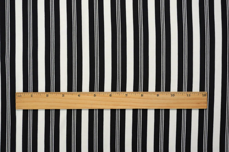 Black-White Rayon Stripe Printed Challis Woven Fabric - Image 4