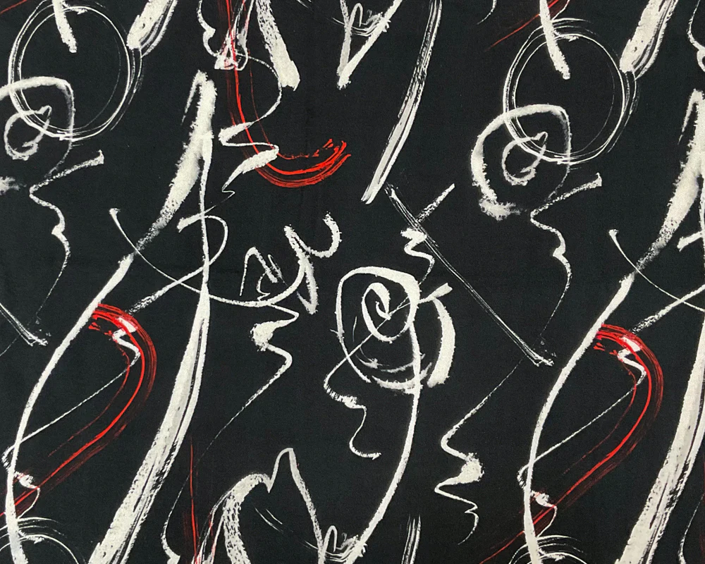 Black-White-Red Cotton Abstract Printed Jersey Knit Fabric - Image 2