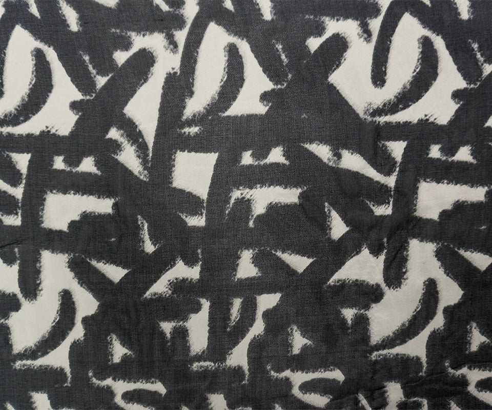 Black-White Silk Ink Abstract Printed Chiffon Woven Fabric - Image 4