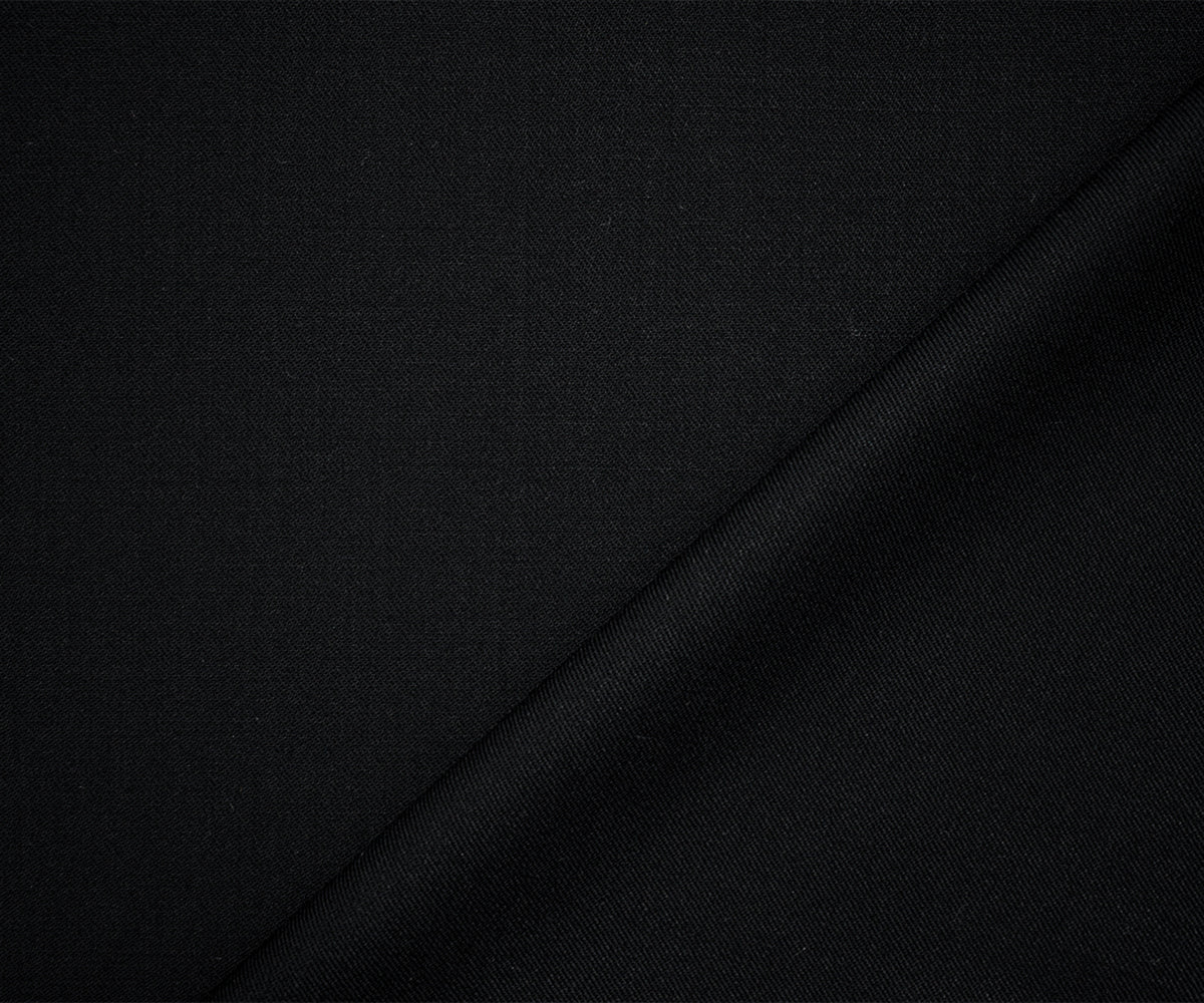 Black Wool-Poly Stretch Spandex Solid Twill Suiting Fabric - Image 2