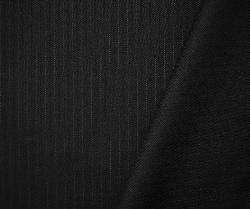 Black Wool Poly Stripe Twill Woven Suiting Fabric - Image 2