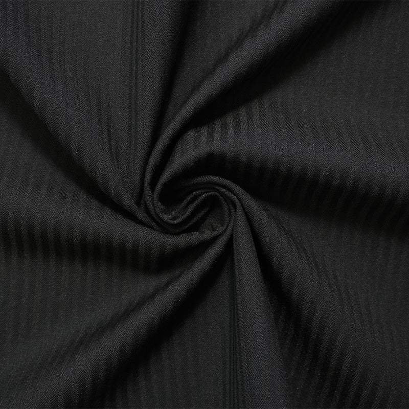 Black Wool Rayon Herringbone Twill Woven Shirting Fabric