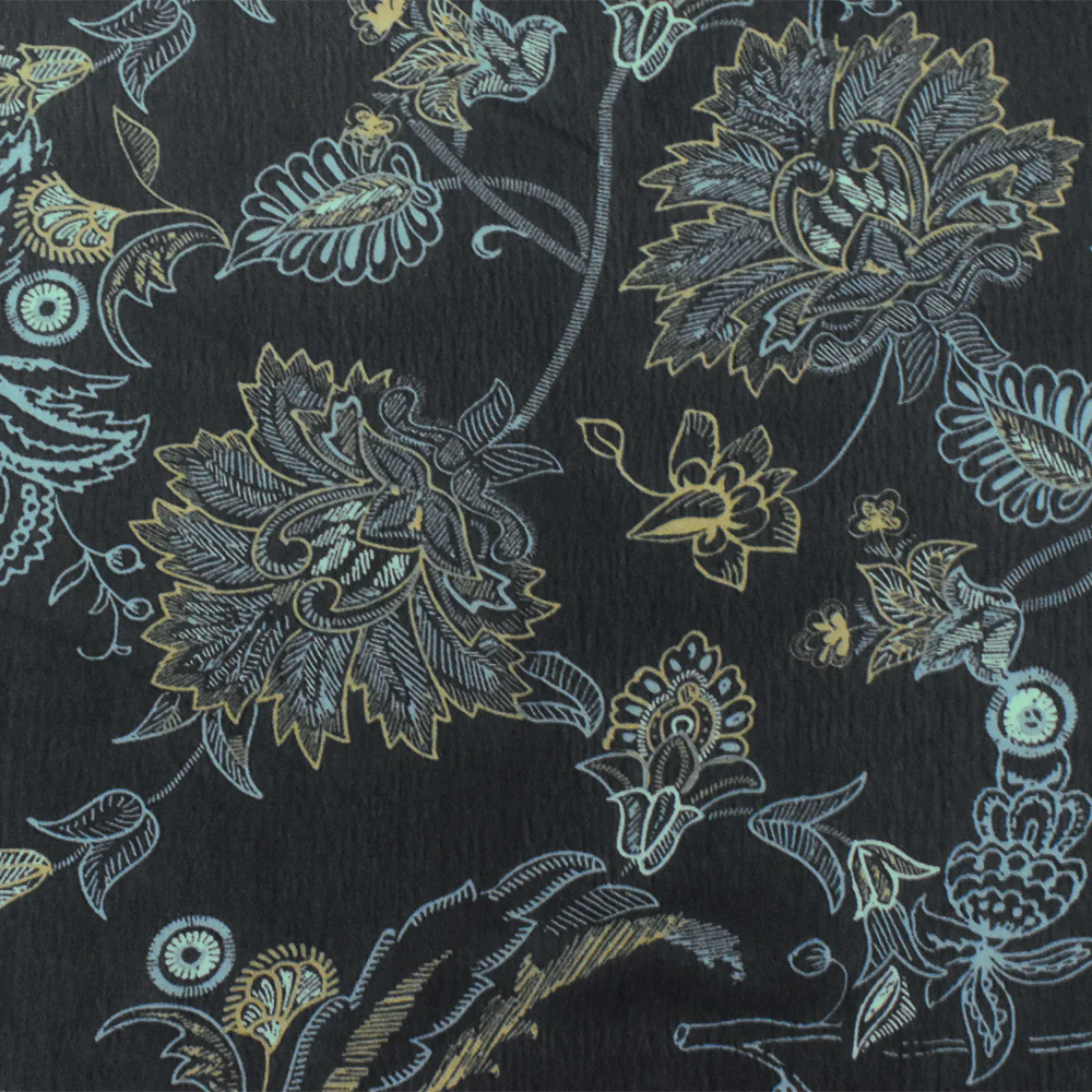 Black-Yellow-Blue Floral Printed Poly Chiffon Woven Fabric - Image 3