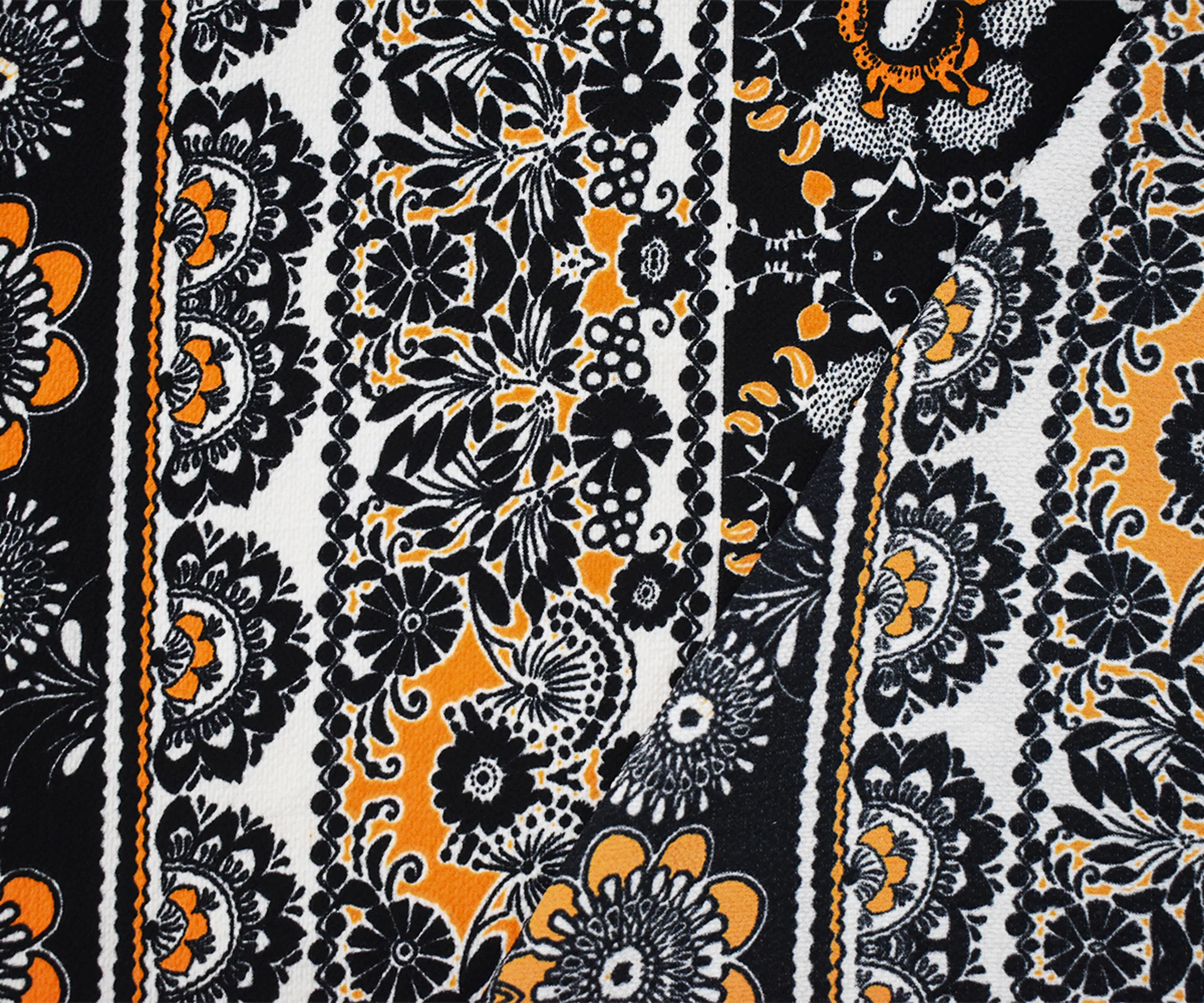Black-Yellow-Ivory Poly Bandana Printed Pebble Crepe Woven Fabric - Image 3