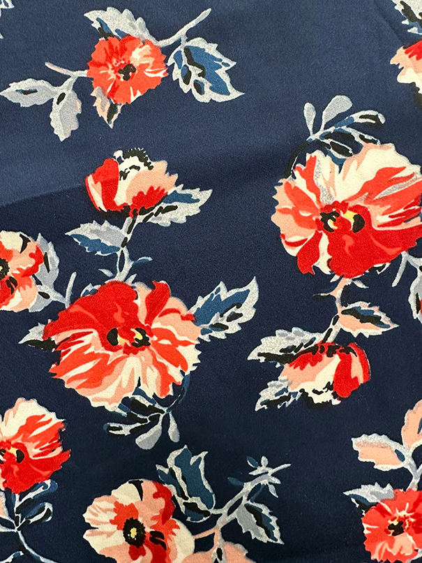 Blue and Red Multi Floral Print Scuba Knit Fabric - Image 2