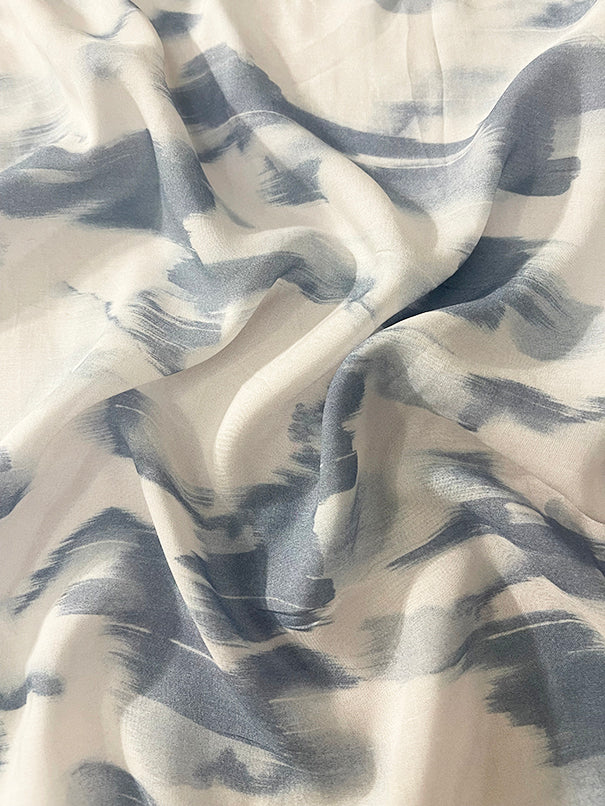 Blue and White Cloud Print Batiste Fabric - Image 2