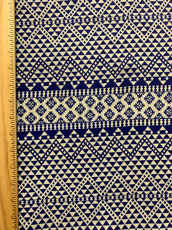 Blue and White Multi Print Stripe Rayon Challis Fabric - Image 4