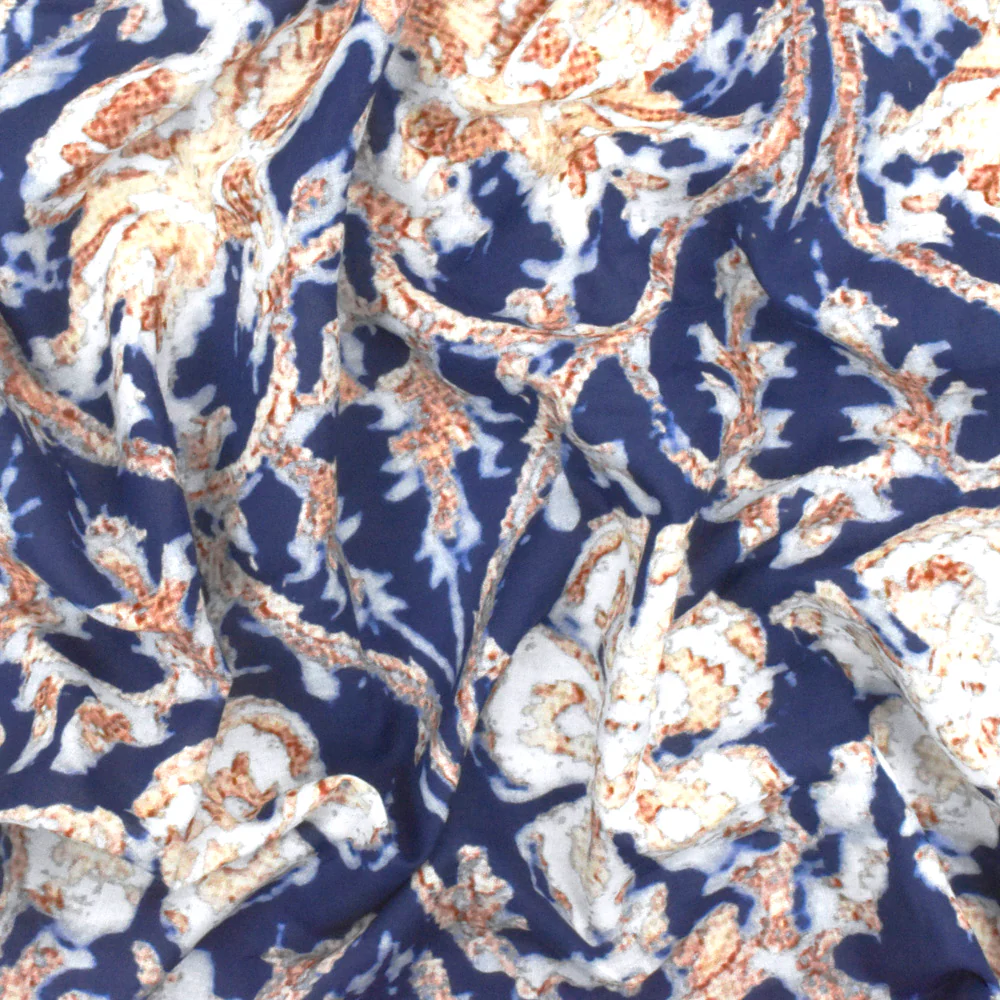 Blue-Beige-Multi Famous Designer Baroque Floral Printed Cotton Lawn Fabric - Image 3