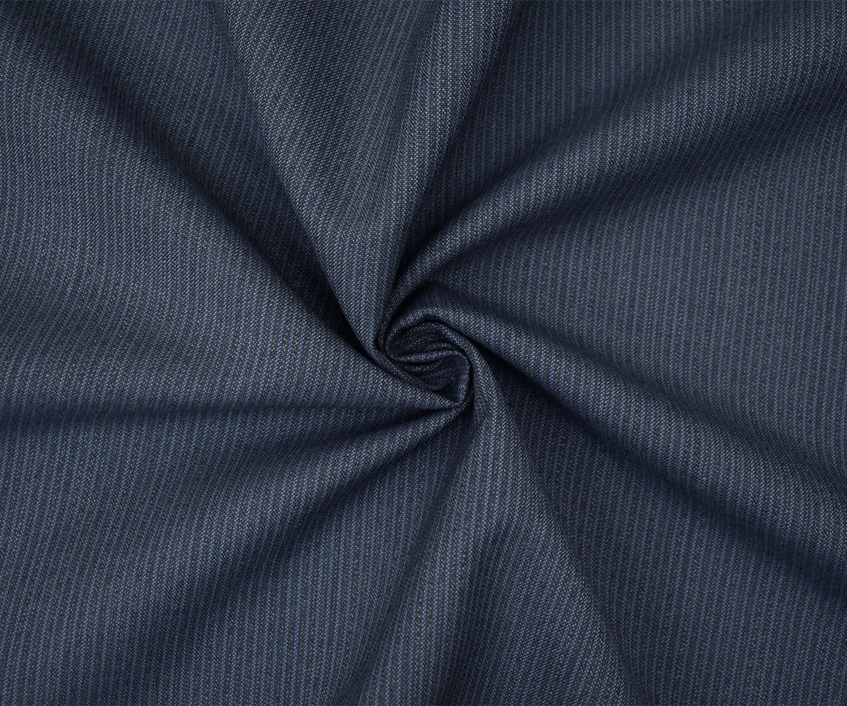 Blue-Beige Wool-Polyester Striped Texture Shirting Woven Fabric - Image 3