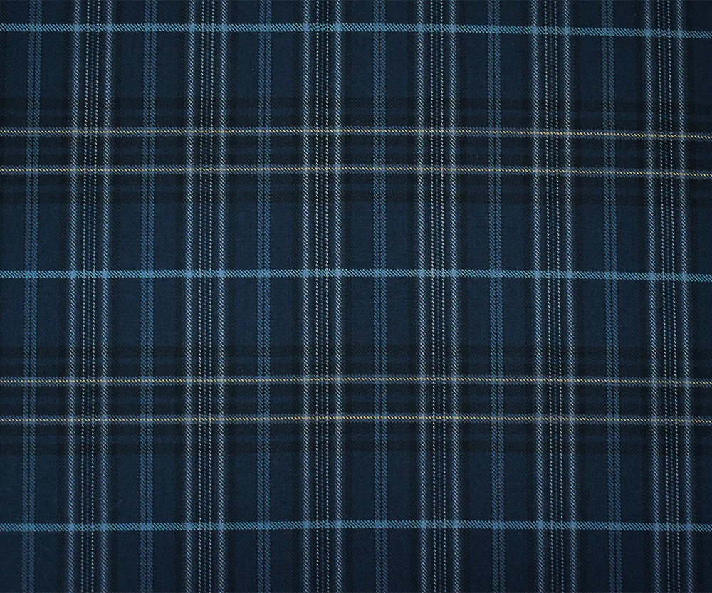 Blue-Black-Multi Wool-Polyester Plaid Woven Twill Suiting Fabric - Image 4