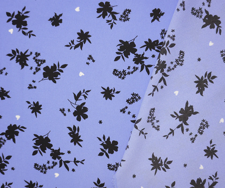 Blue-Black-White Poly Floral Printed Georgette Woven Fabric - Image 2