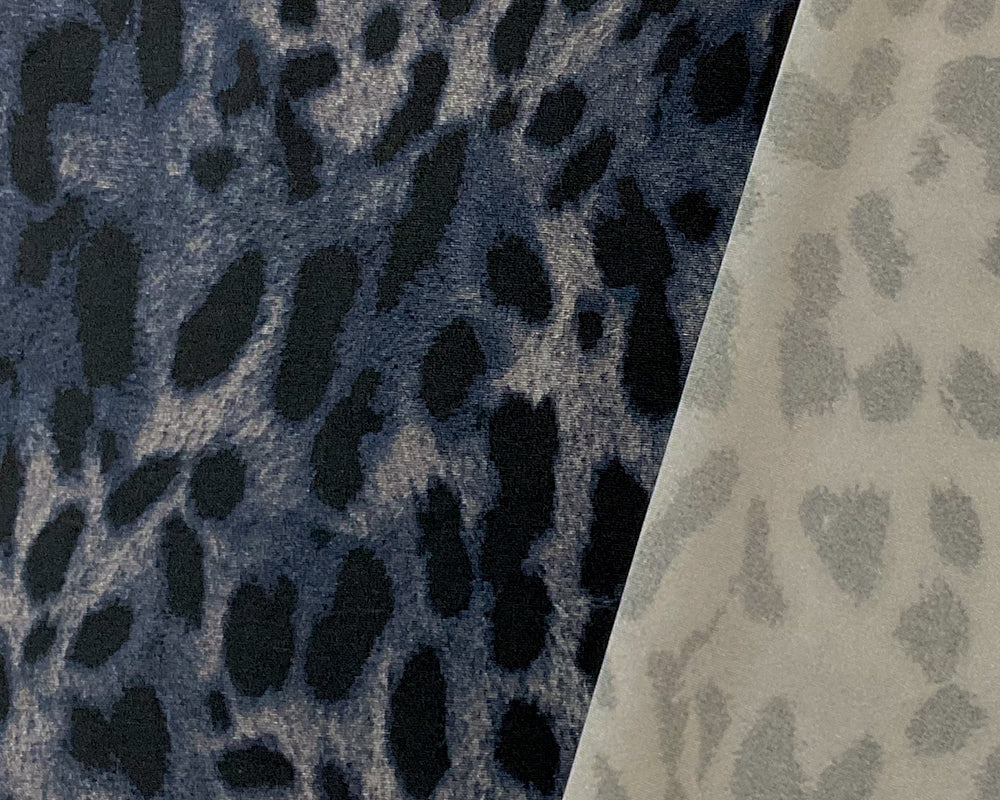 Blue Cheetah Printed Satin Tricot Knit Famous Maker Yoga Fabric - Image 2