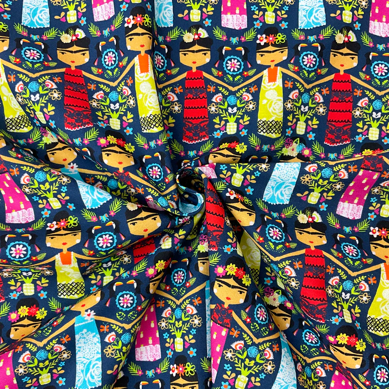 Blue Cotton Dashwood Studio Fiesta Dolls Quilting Woven Fabric