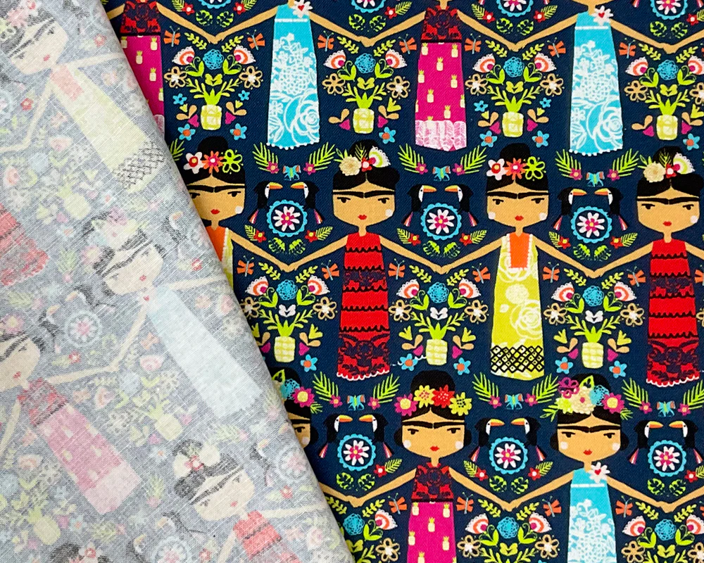 Blue Cotton Dashwood Studio Fiesta Dolls Quilting Woven Fabric - Image 2