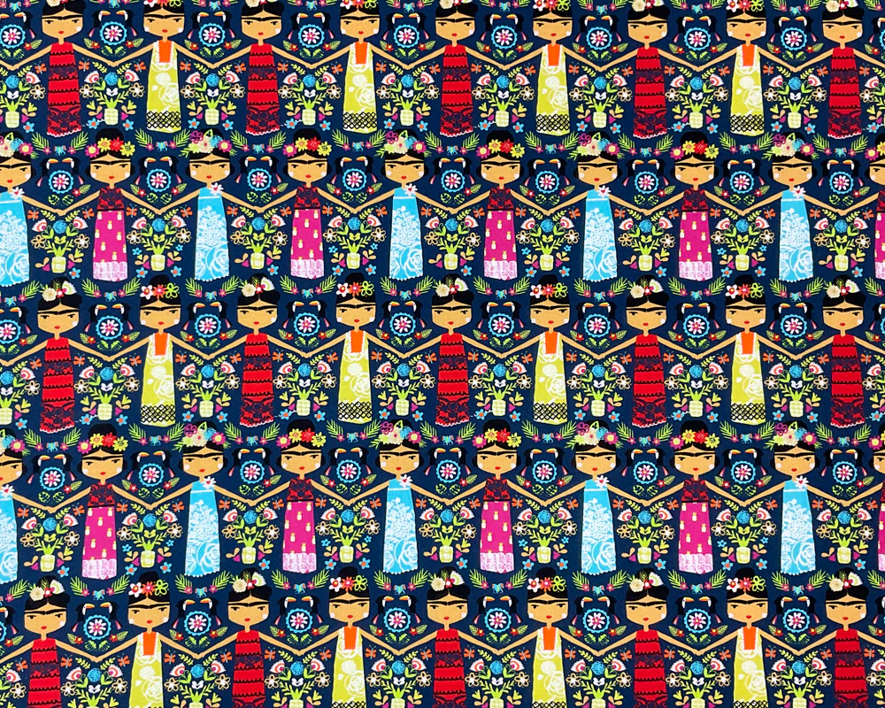 Blue Cotton Dashwood Studio Fiesta Dolls Quilting Woven Fabric - Image 3