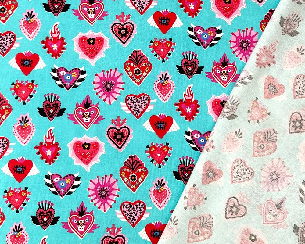 Blue Cotton Dashwood Studio Heart Printed Quilting Woven Fabric - Image 2