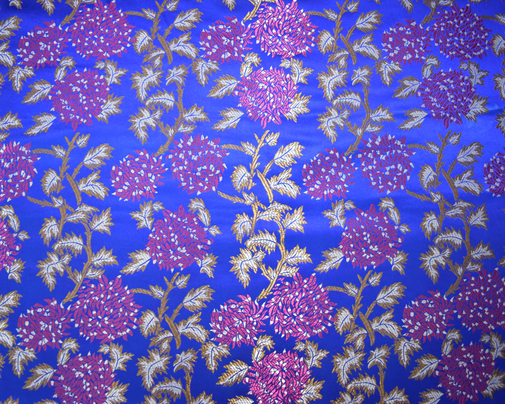 Blue-Fuchsia-Multi Polyester Abstract Floral Chinese Brocade Woven Fabric - Image 2