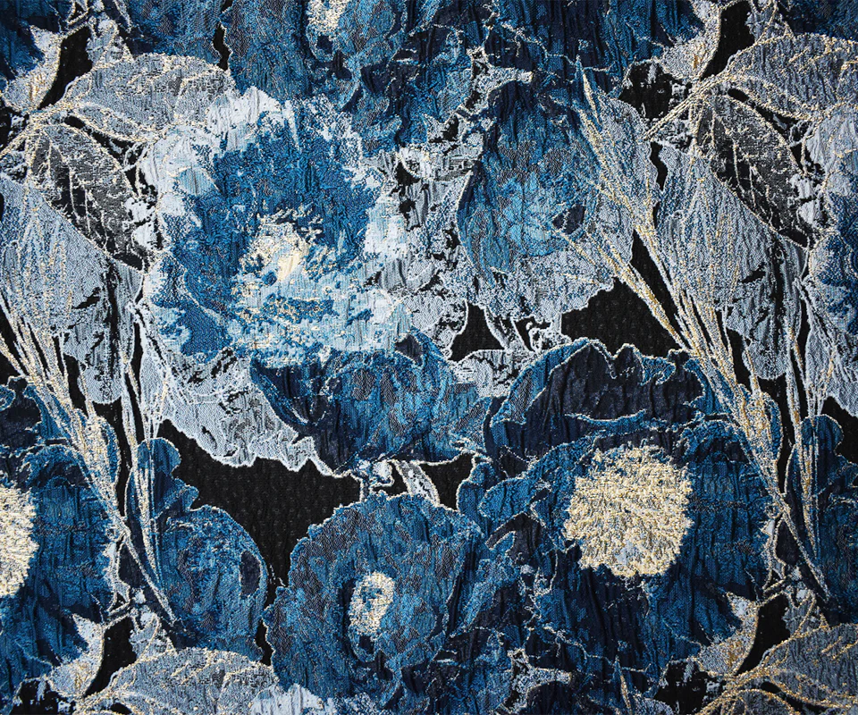Blue-Gold Abstract Floral Jacquard Matelasse Brocade Woven Fabric - Image 4