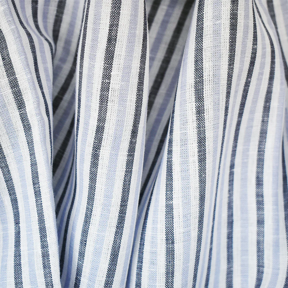 Blue-Gray-White Spence Bryson Striped Irish Linen Woven Fabric