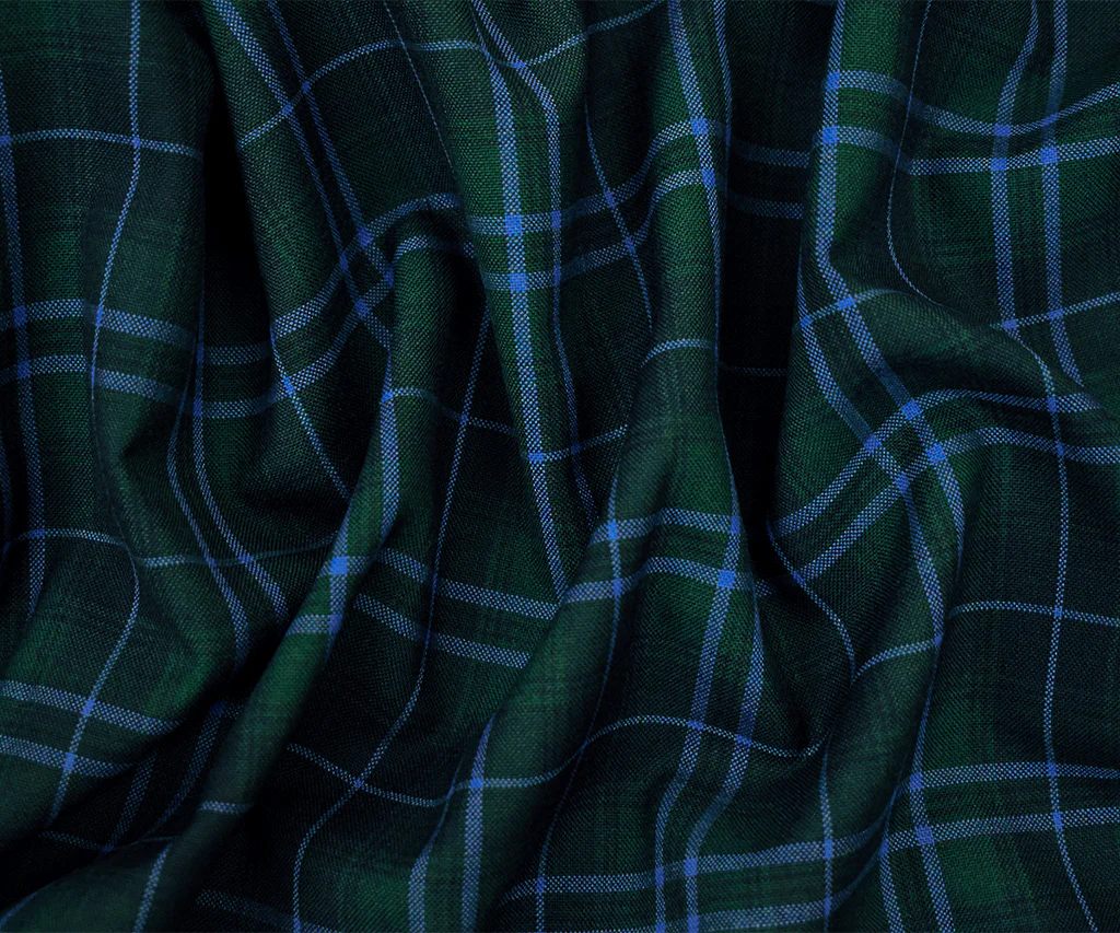 Blue-Green-Multi Poly Wool Plaid Check Shirting Woven Fabric - Image 2