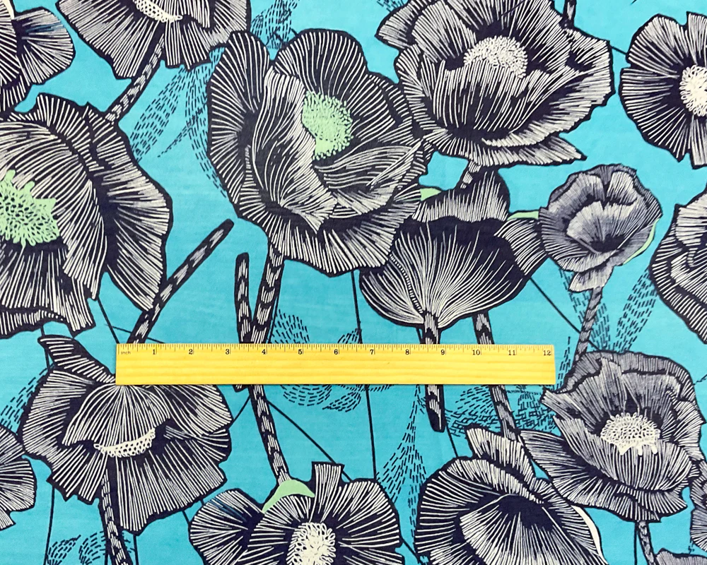 Blue-Green-White Poly Floral Printed Chiffon Woven Fabric - Image 4