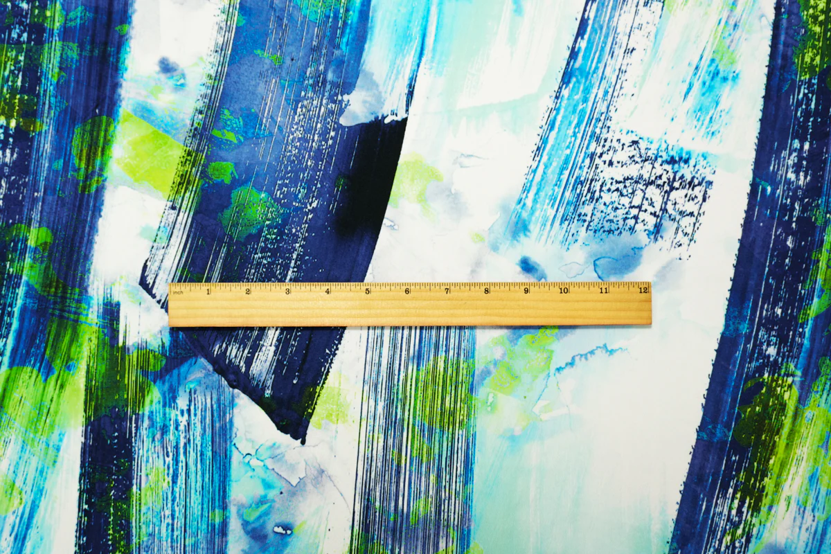 Blue-Green-White Poly Stretch Abstract Printed ITY Jersey Knit Fabric - Image 3