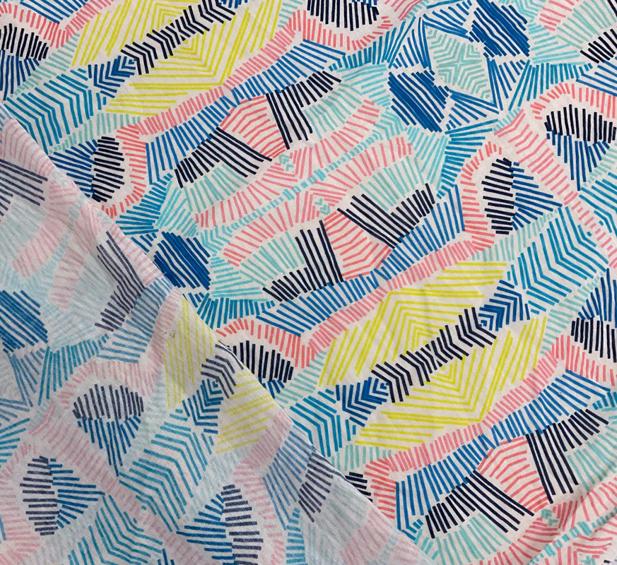 Blue-Ivory-Multi Cotton Abstract Printed Gauze Woven Fabric - Image 2