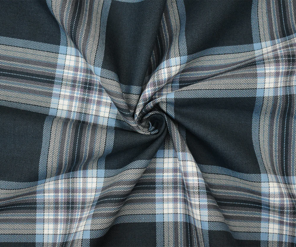Blue-Mauve-Multi Poly-Wool Blend Plaid Twill Suiting Fabric - Image 3