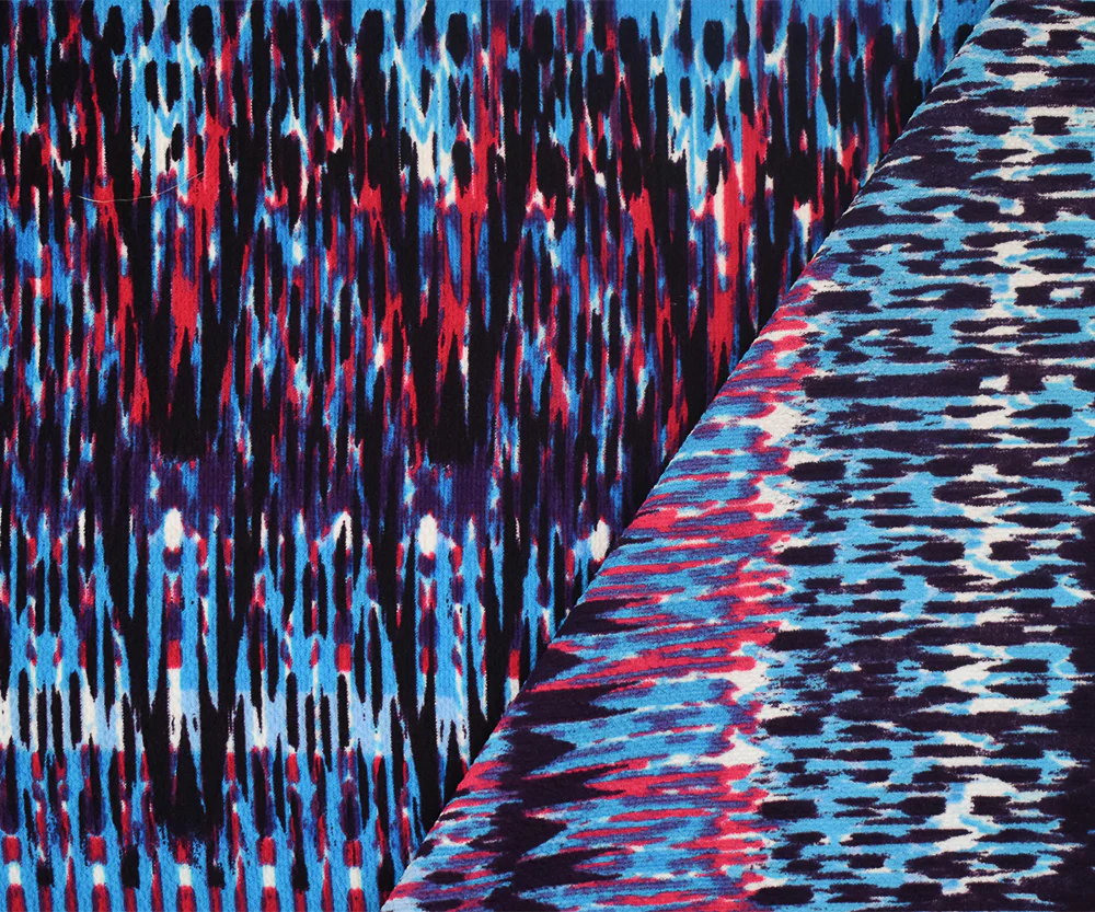 Blue-Multi Abstract Printed Stretch Poly Ghost Crepe Woven Fabric - Image 2