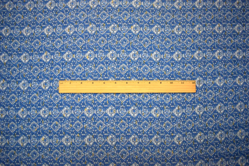 Blue-Multi Diamond Floral Printed Metallic Crinkle Yoryu Chiffon Woven Fabric - Image 4