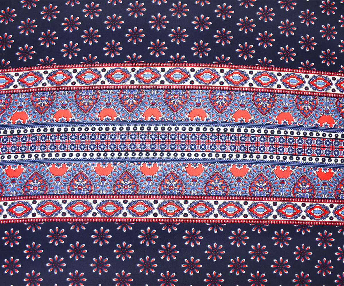 Blue-Multi Poly Stretch Spandex Multi Pattern Printed ITY Crepe Knit Fabric - Image 3