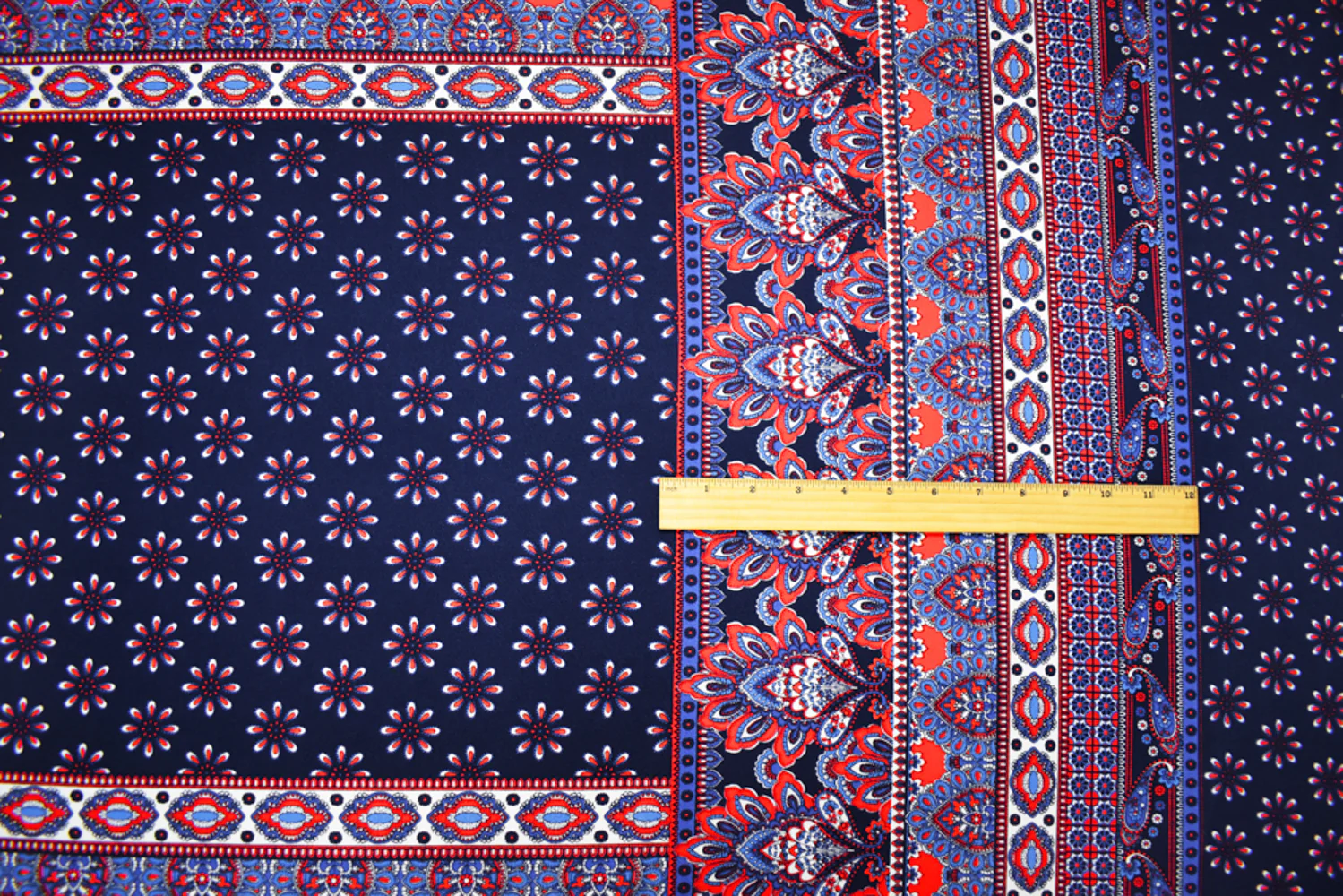 Blue-Multi Poly Stretch Spandex Multi Pattern Printed ITY Crepe Knit Fabric - Image 4