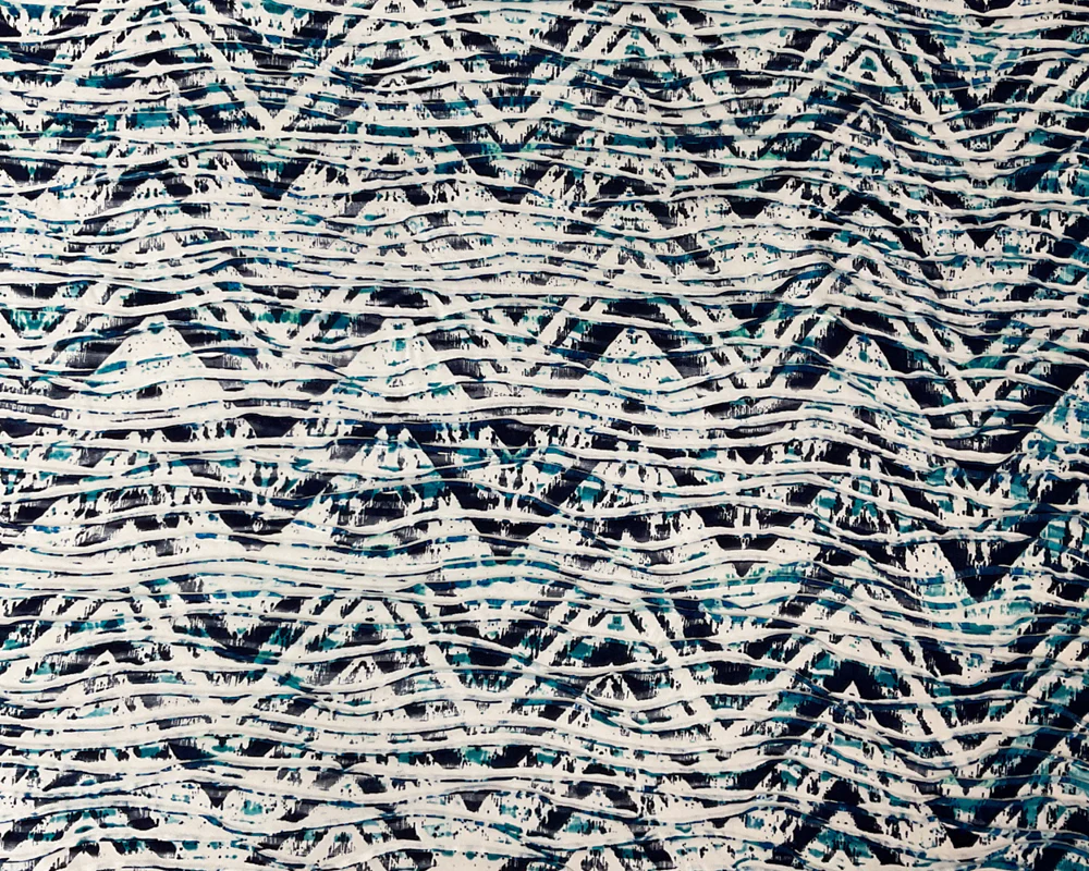 Blue-Multi Poly Tie Dye Chevron Printed Knife Pleat Knit Fabric - Image 3