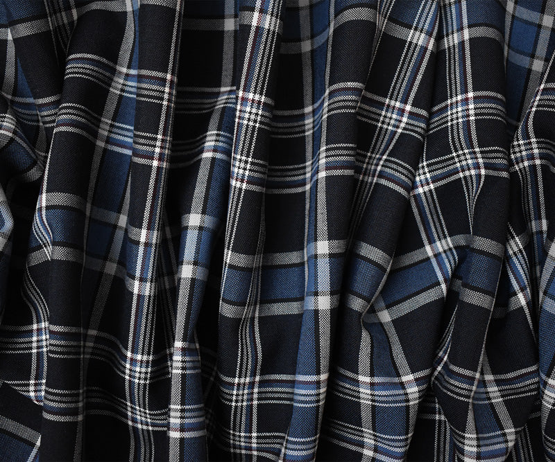 Blue-Multi Poly Wool Japanese Plaid Twill Woven Suiting Fabric - Image 3