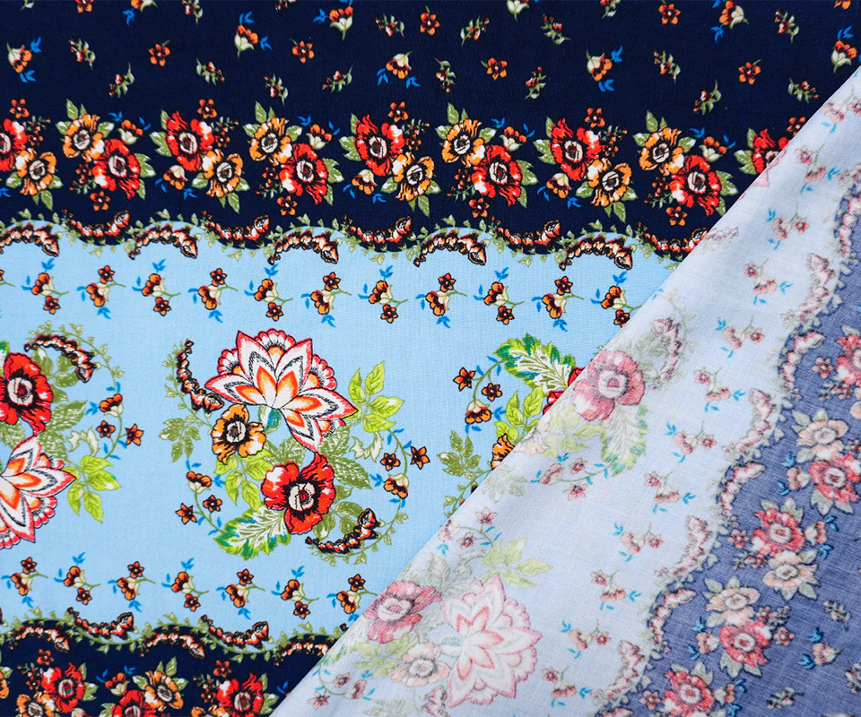 Blue-Multi Rayon Washable Floral Print Challis Woven Fabric - Image 3