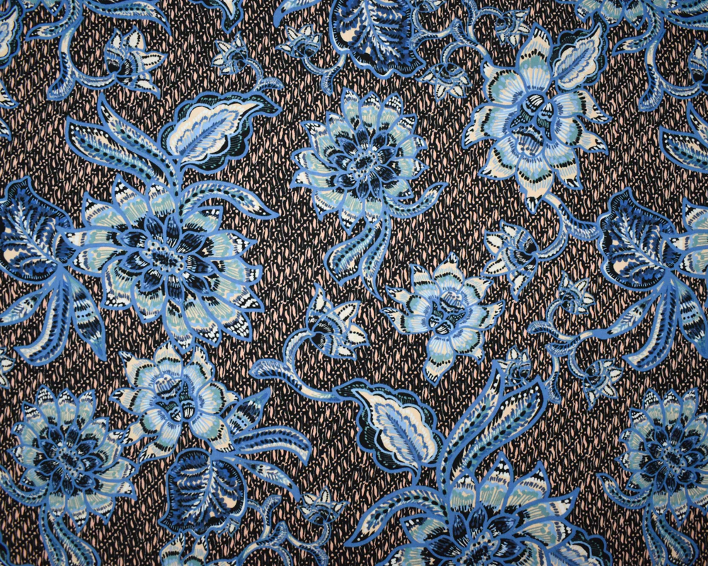 Blue-Peach-Multi Cotton-Rayon Floral Printed Lawn Woven Fabric - Image 4