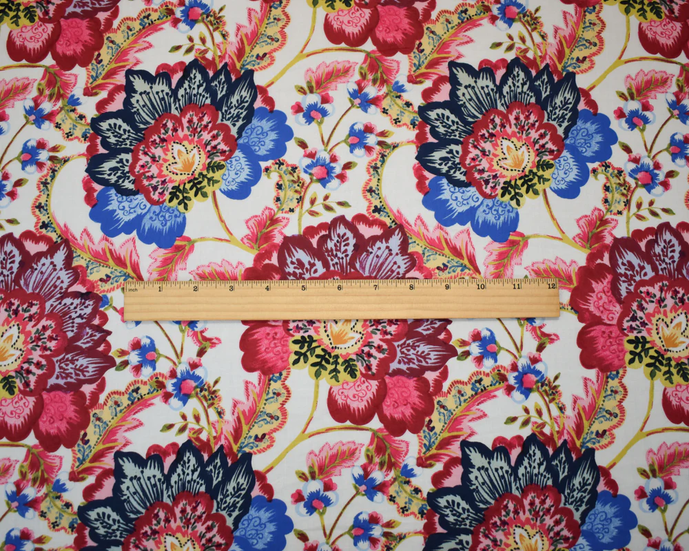 Blue-Pink-Multi Cotton-Rayon Floral Printed Lawn Woven Fabric - Image 5