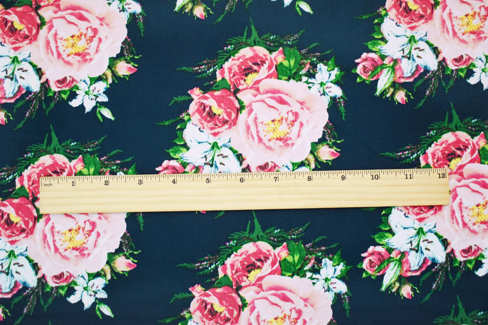 Blue-Pink-Multi Cotton Stretch Spandex Floral Printed Poplin Woven Fabric - Image 2