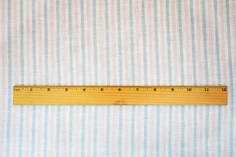 Blue-Pink-White Spence Bryson Stripe Irish Linen Slub Woven Fabric - Image 5