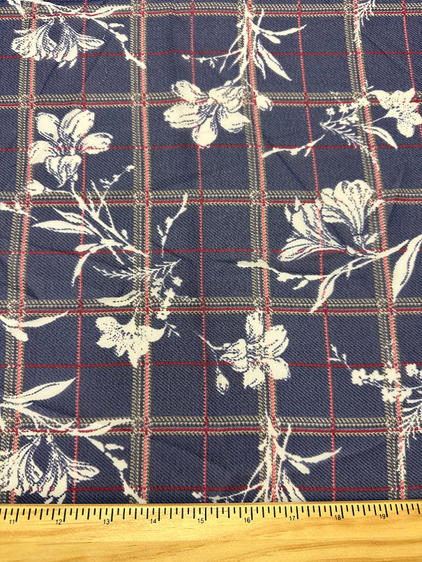 Blue Plaid Ivory Silhouette Print Poly Chiffon Fabric - Image 3