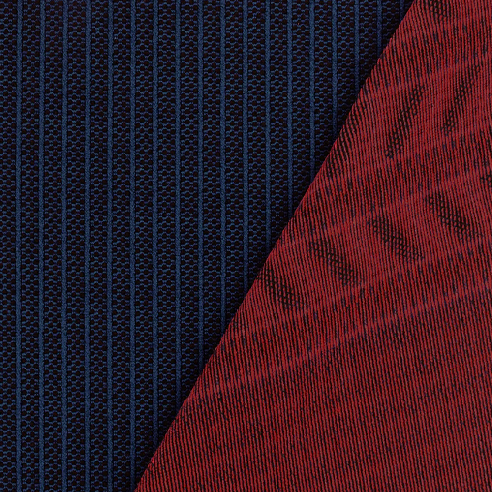 Blue-Red-Black Tribal Stripe Border Stretch Jacquard Double Knit Fabric - Image 4