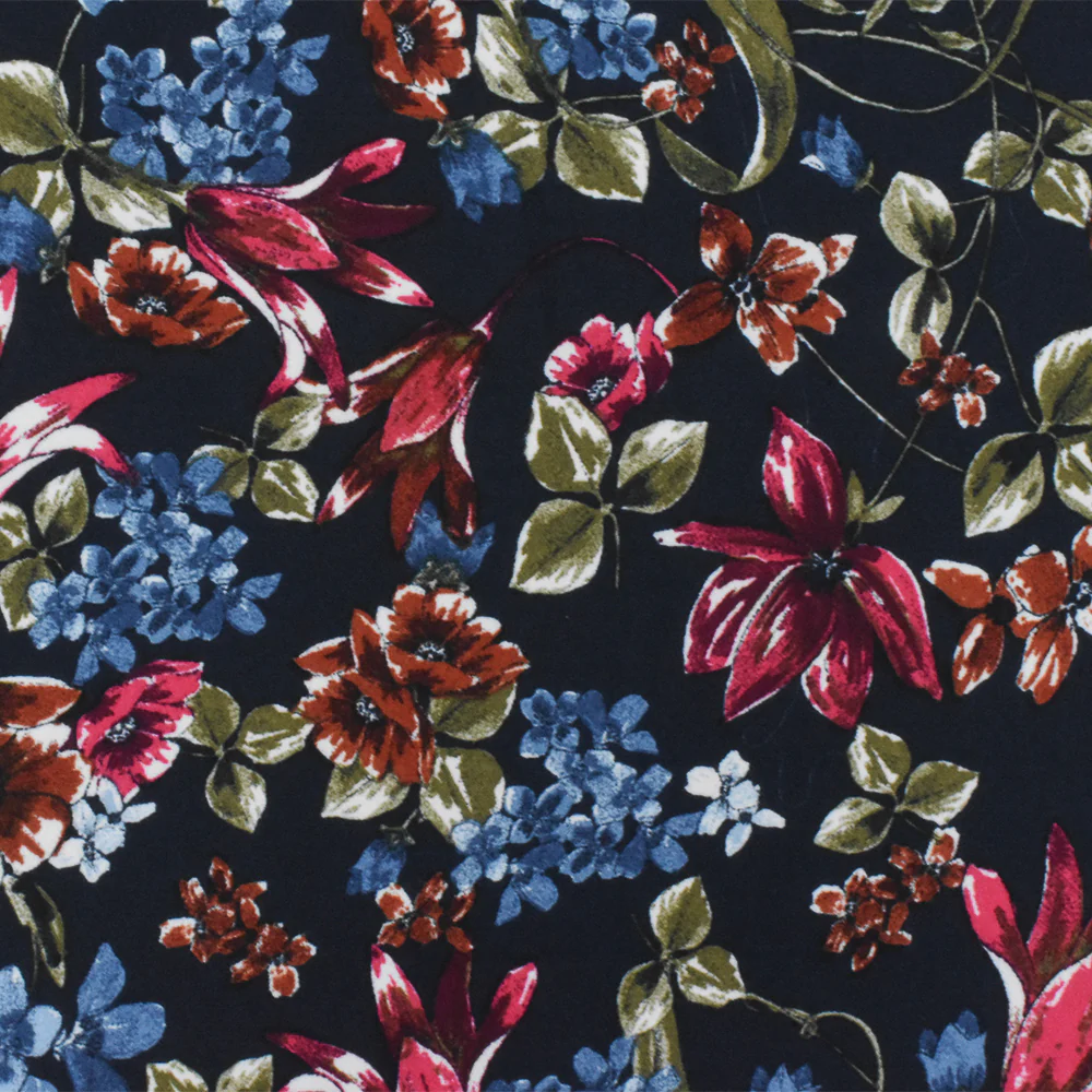 Blue-Red-Multi Floral Printed Poly Georgette Woven Fabric - Image 3