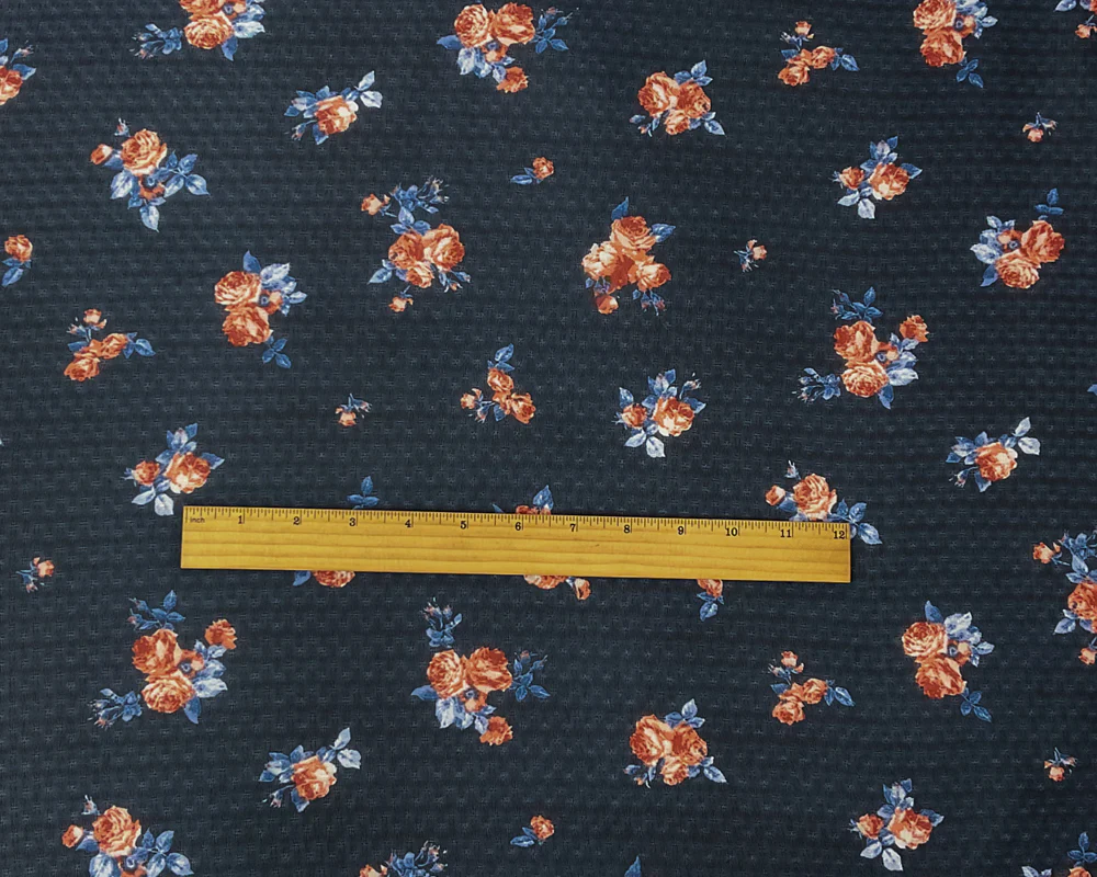 Blue-Red-Multi Poly Floral Printed Dobby Chiffon Woven Fabric - Image 4
