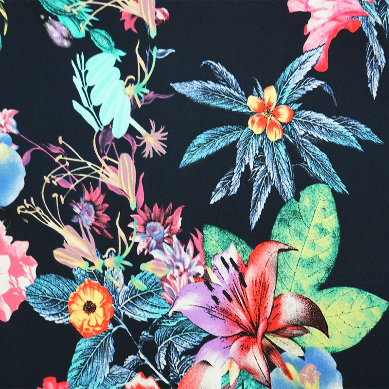 Blue-Red-Multi Poly Stretch Floral Printed ITY Jersey Knit Fabric
