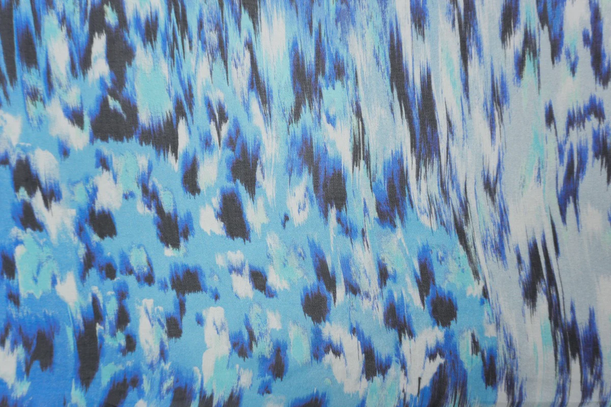 Blue Silk Abstract Printed Chiffon Woven Fabric - Image 4