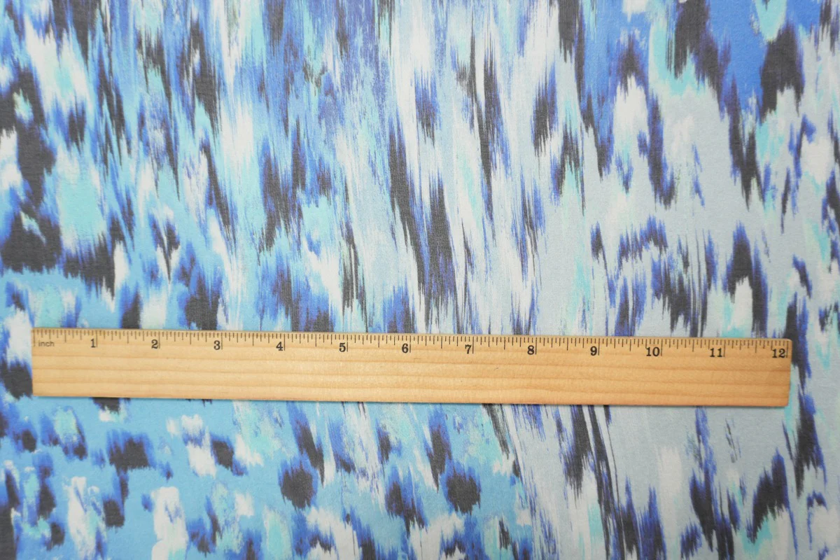 Blue Silk Abstract Printed Chiffon Woven Fabric - Image 5