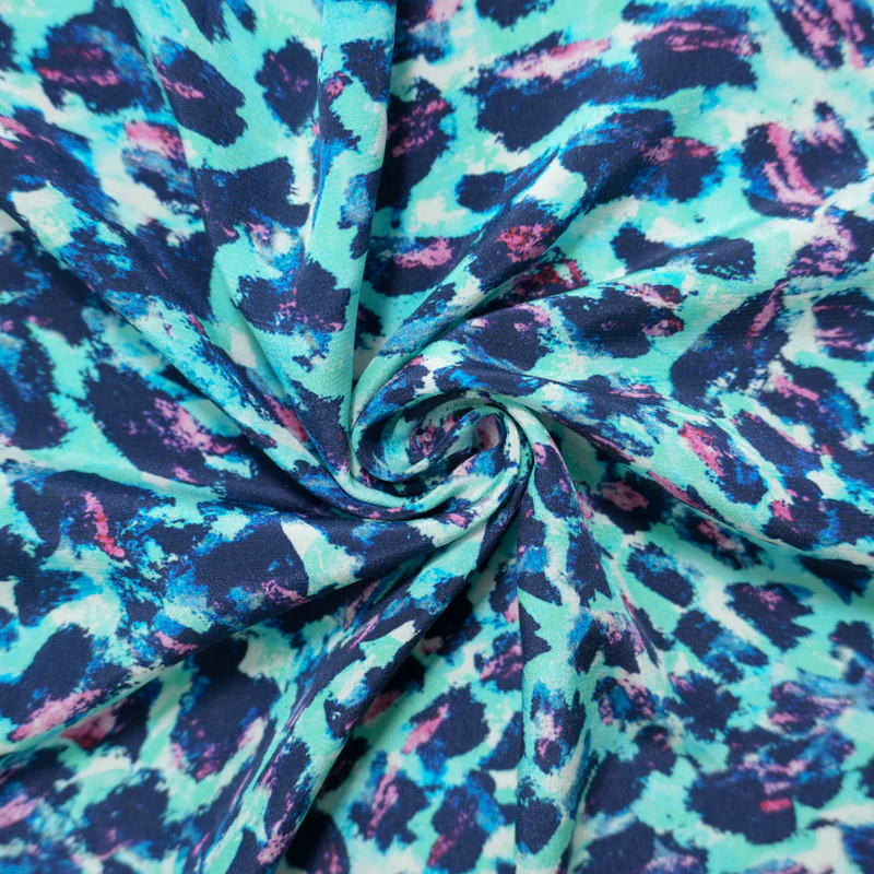 Blue Silk Abstract Printed Crepe De Chine Woven Fabric